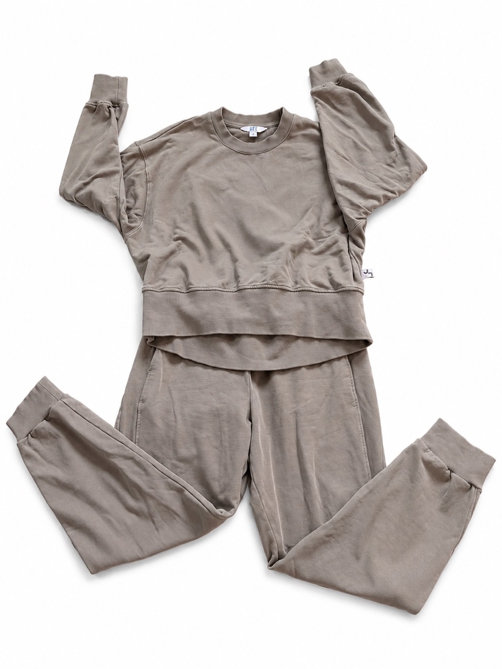 JoyLab Sweatshirt and Jogger Pants Loungewear Set Taupe French Terry Small